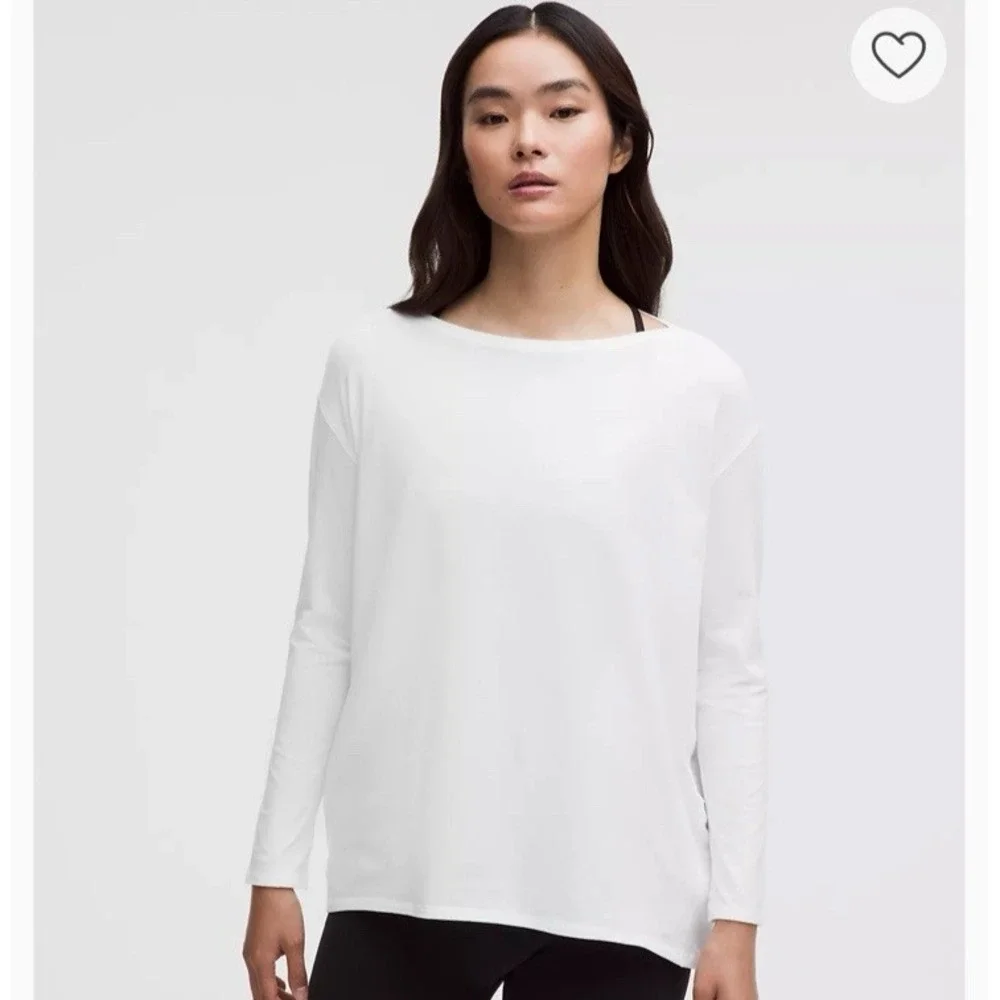 Lululemon Back In Action Organic Cotton Long Sleeve Shirt White Size 8
